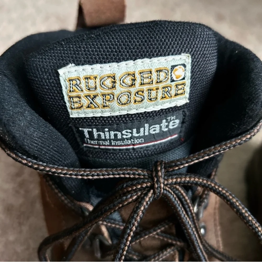 Rugged Exposure Men's Black and Brown Insulated  Rain Snow Hiking Hunting Boots